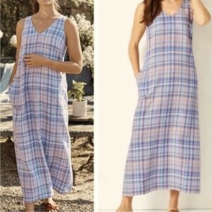 J. JILL Love Linen Madras Maxi Pastel Plaid Tank Pullover Dress PSmall Beachy